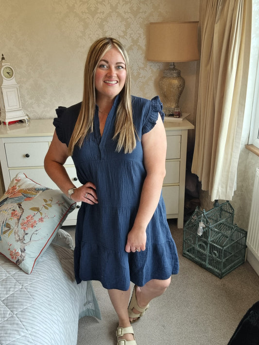 Alison Cheesecloth Dress - Navy