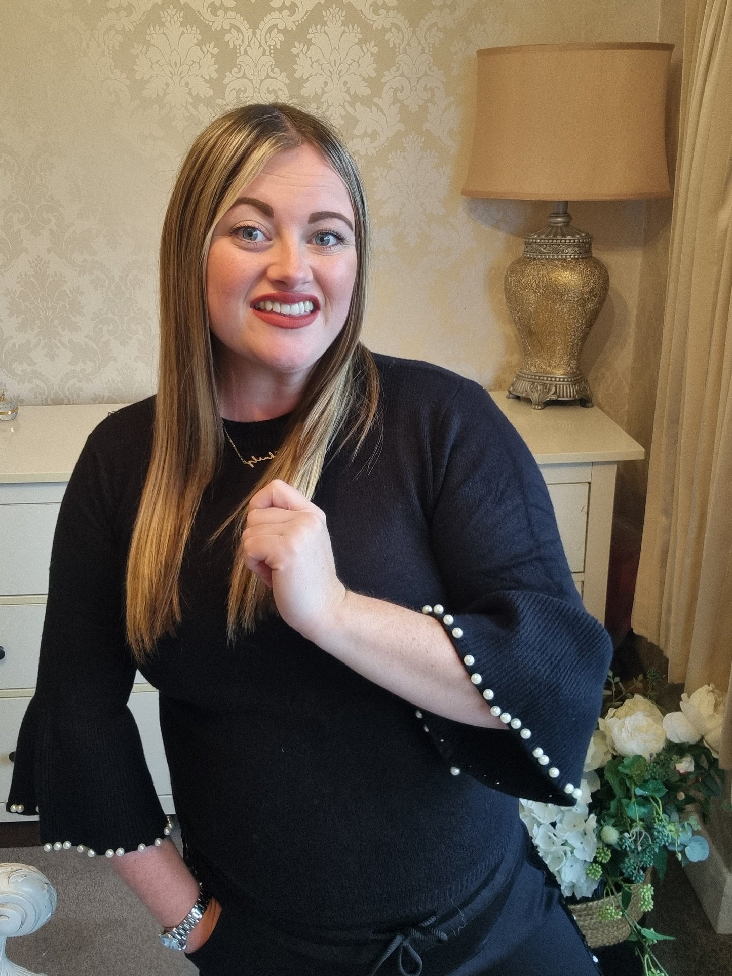 Violet Pearl Sleeve Jumper - Black