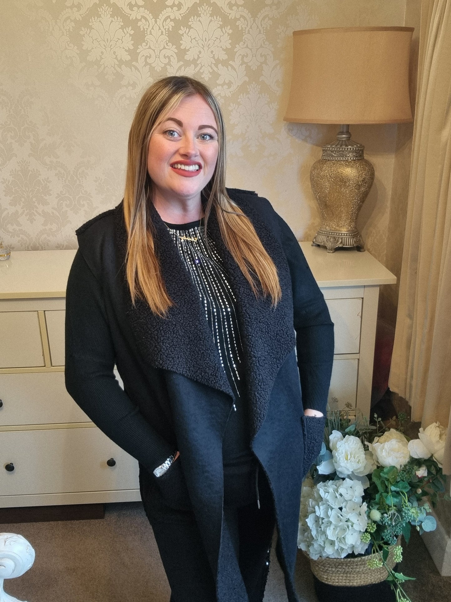 Sasha Teddy Fleece Gilet - Black