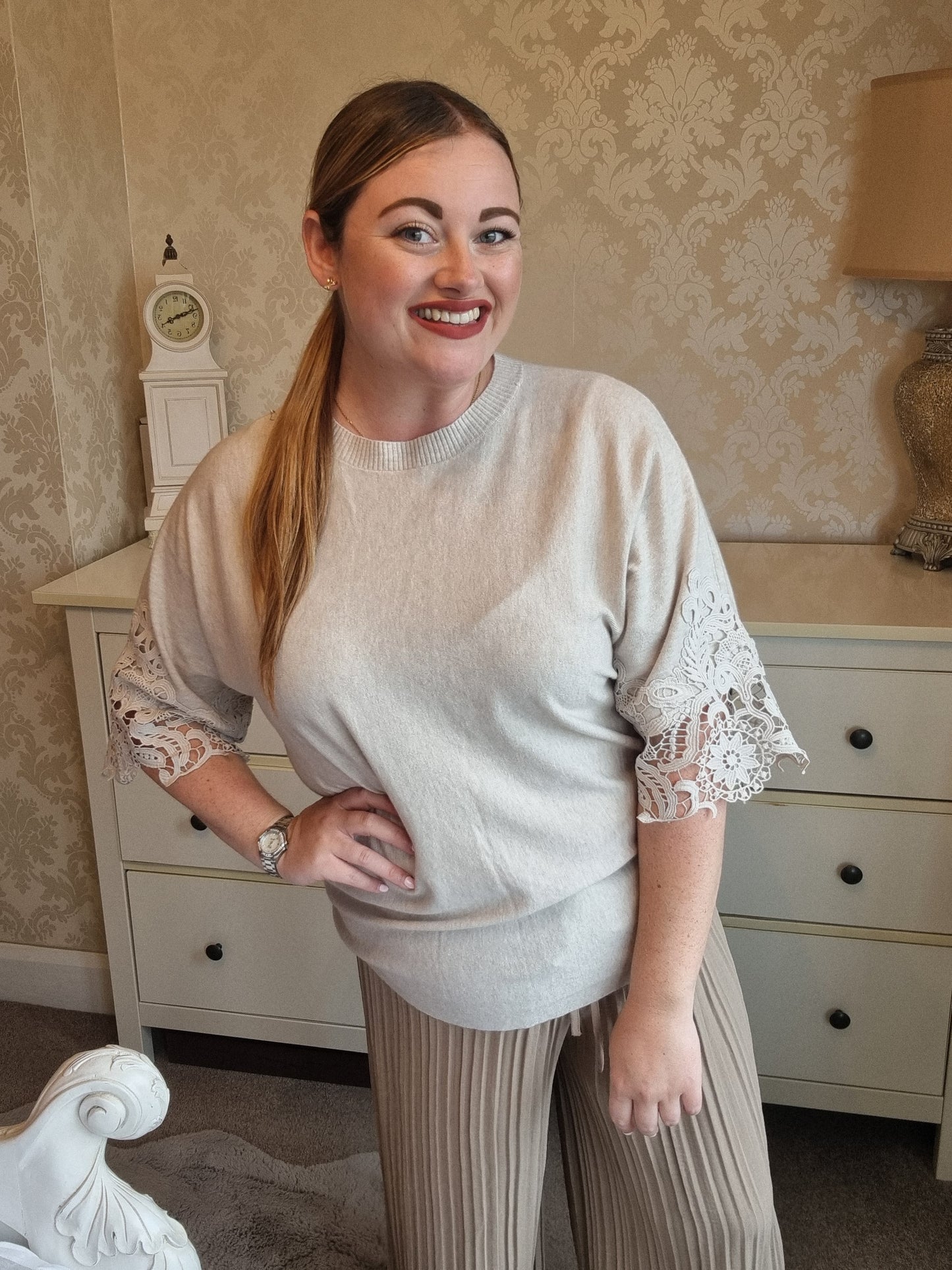 Phoebe Lace Jumper - Beige