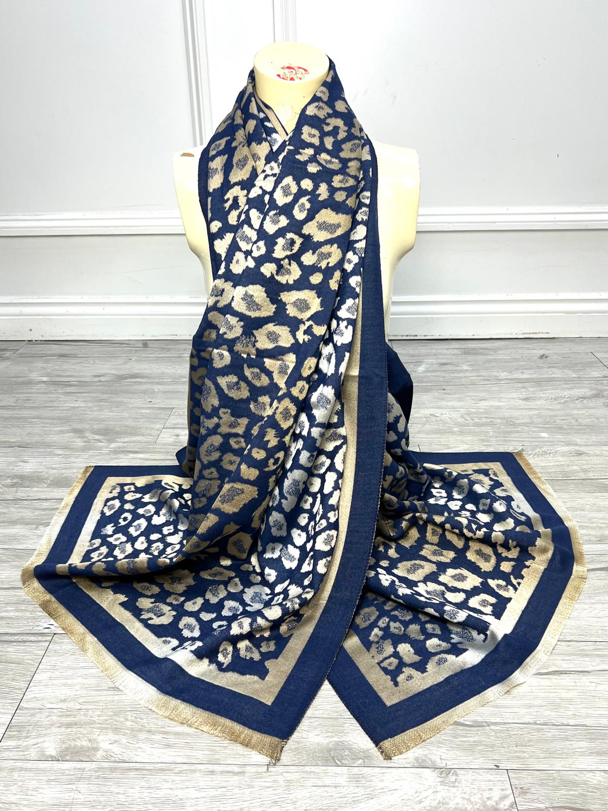 Leopard Print Scarf - Navy