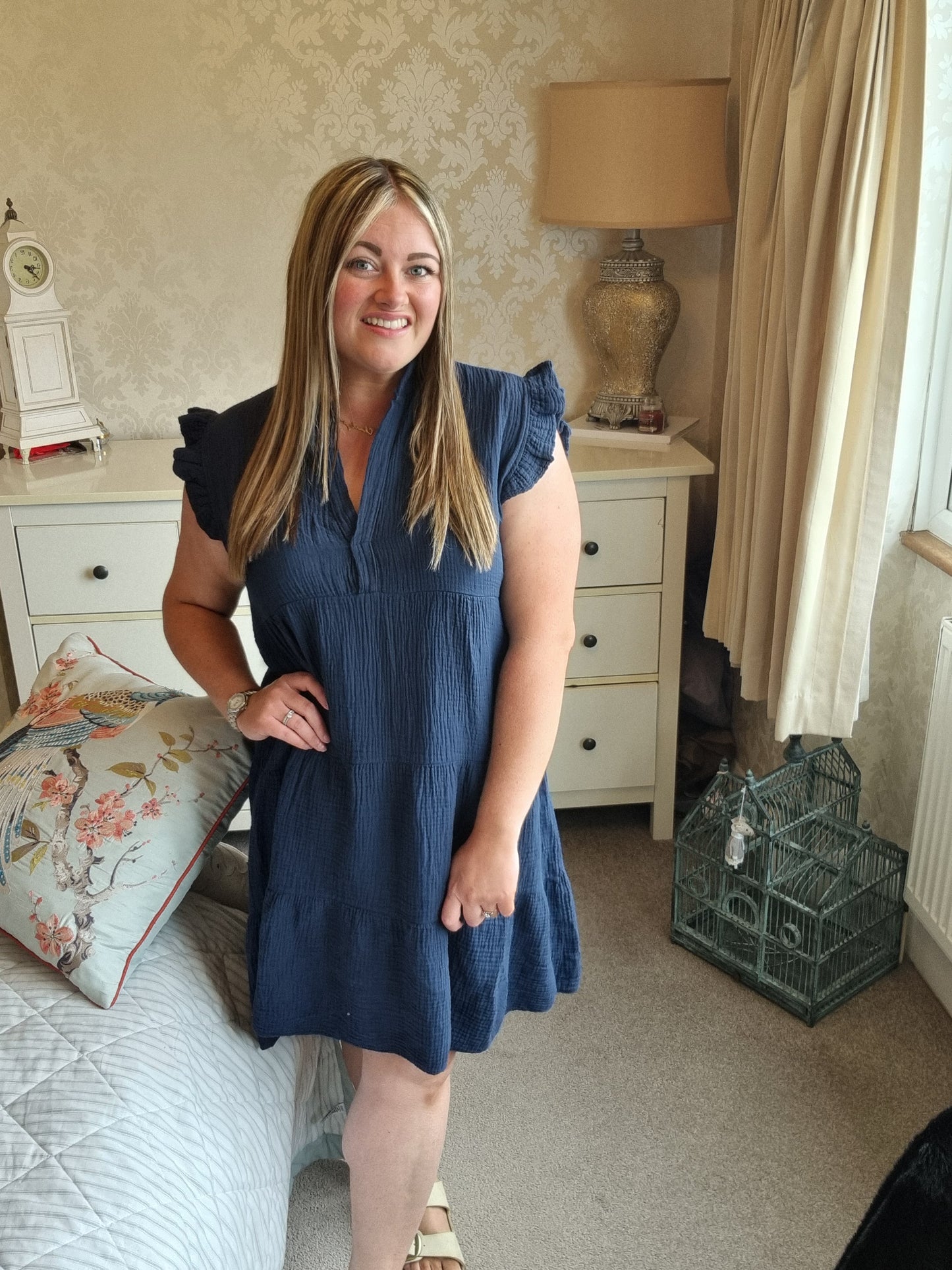 Alison Cheesecloth Dress - Navy