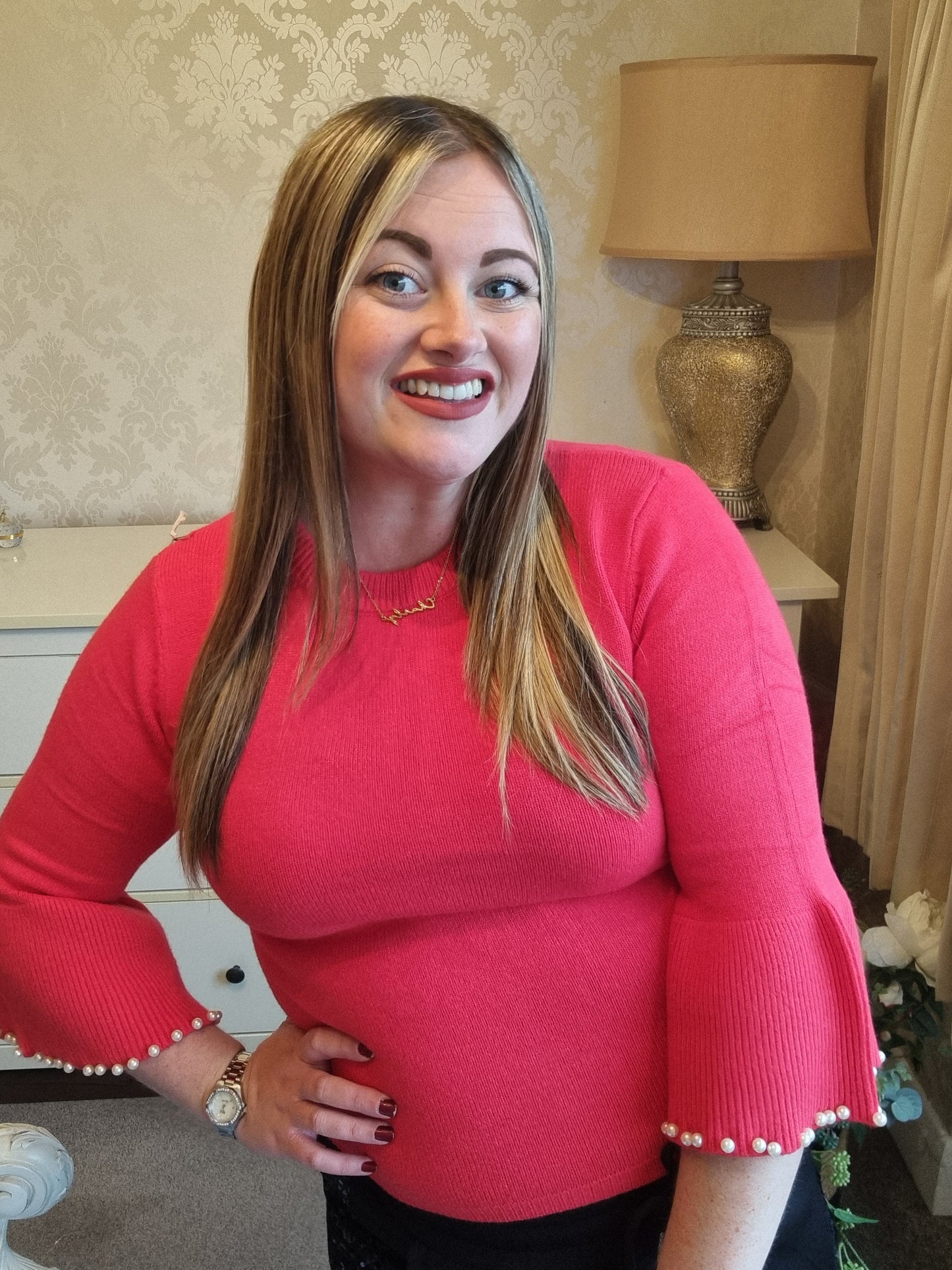 Violet Pearl Sleeve Jumper - Red