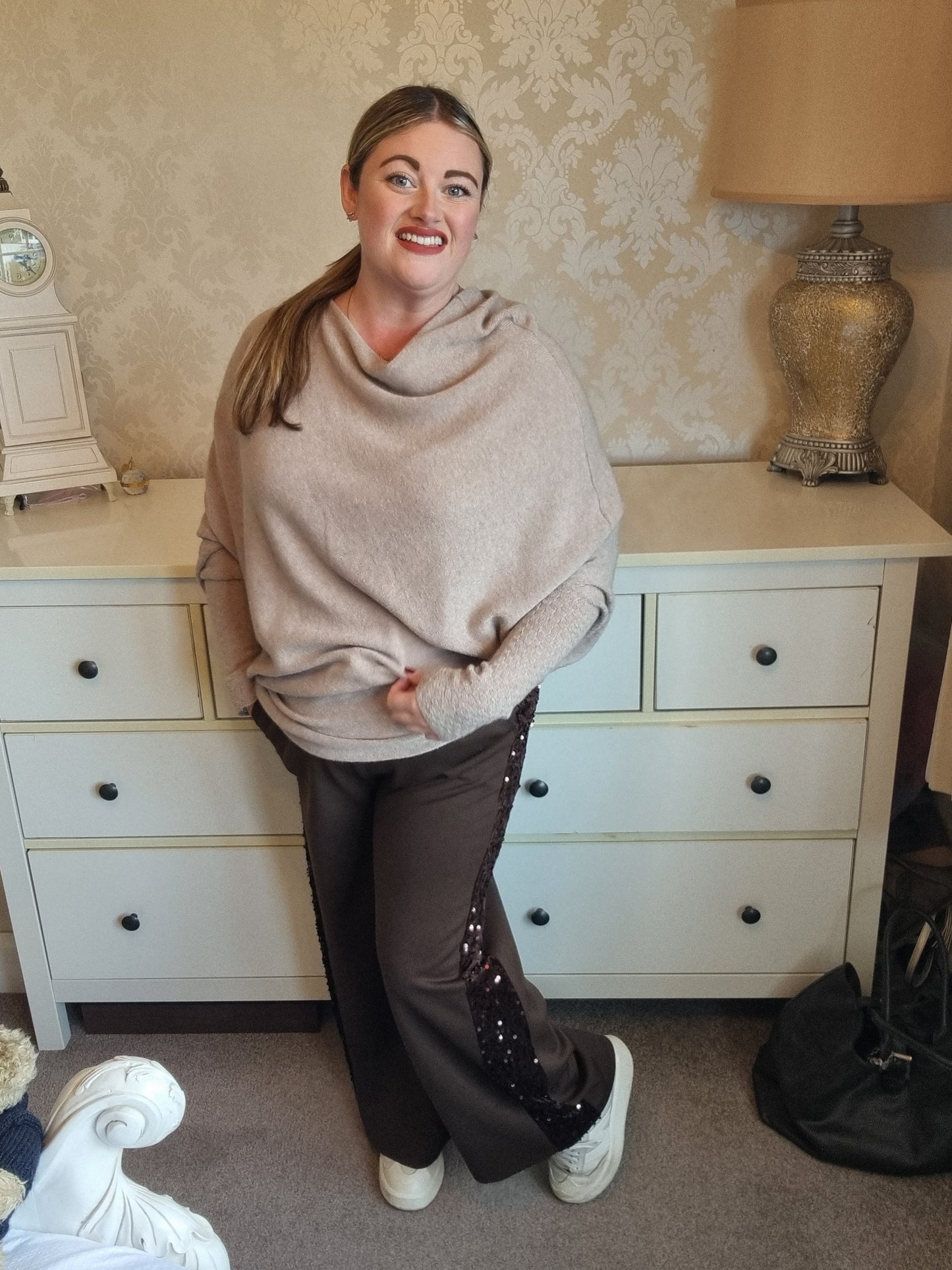 Eva Sequin Trousers - Chocolate