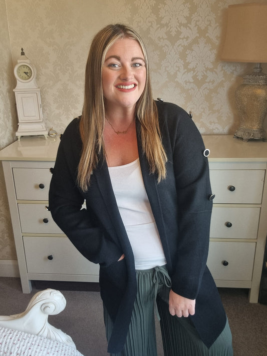 Amelia Button Cardigan - Black