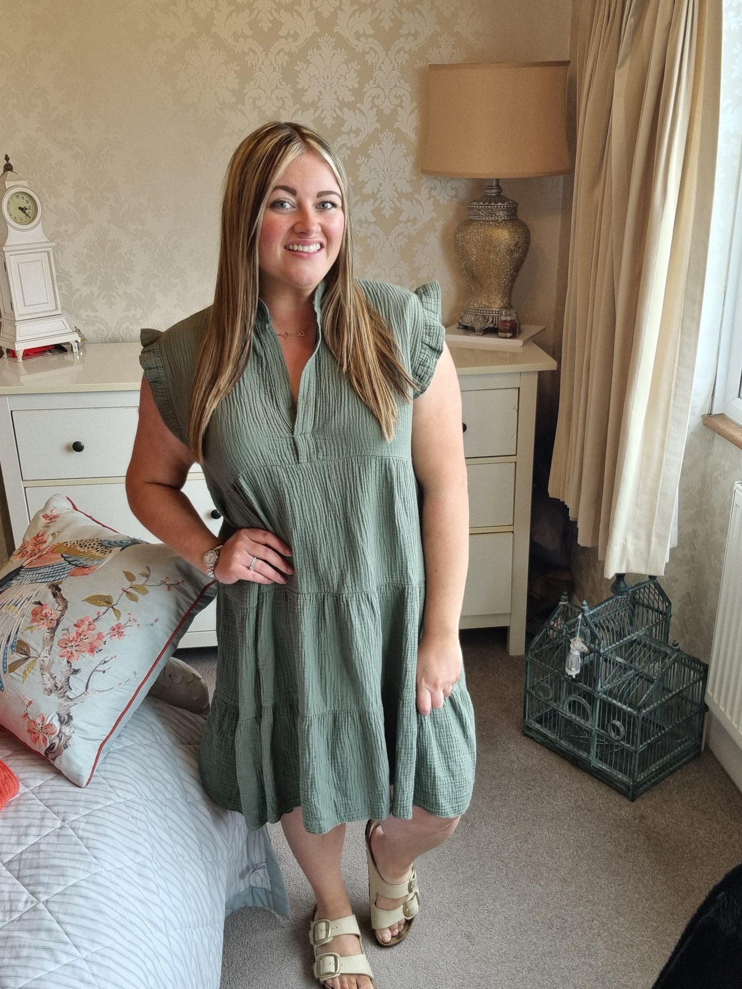 Alison Cheesecloth Dress - Khaki