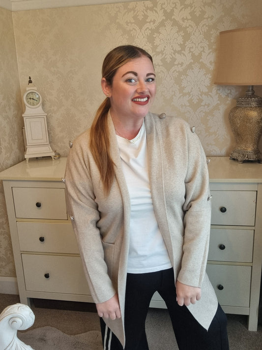 Amelia Button Cardigan- Beige