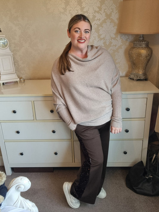 Eva Sequin Trousers - Chocolate