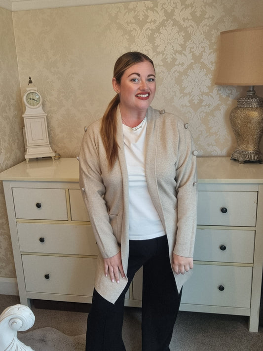 Amelia Button Cardigan- Beige