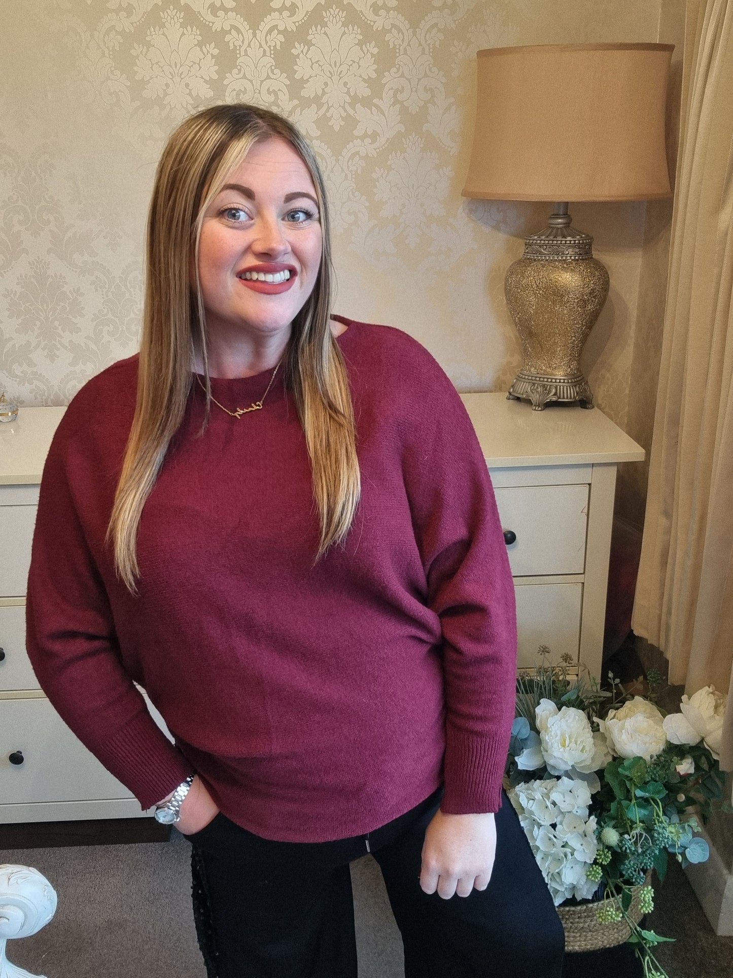 Dawn Batwing Jumper - Burgundy