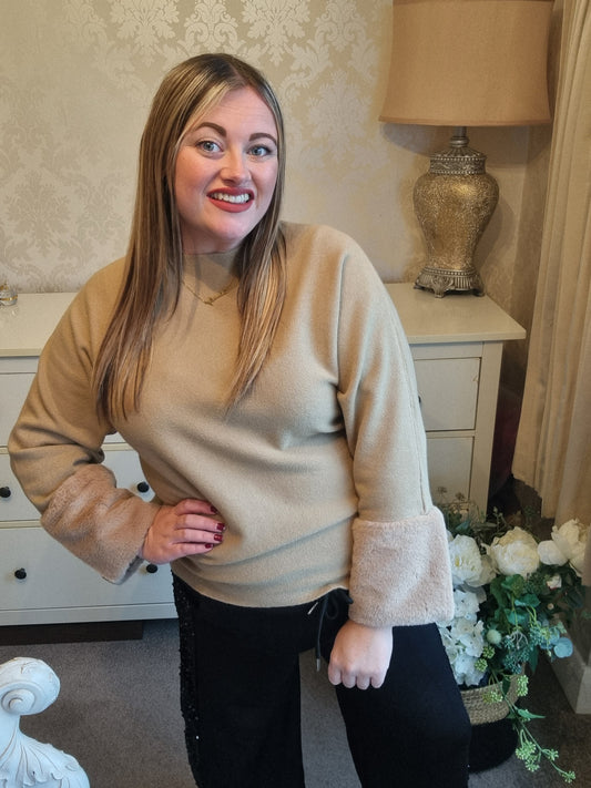 Millie Faux Fur Jumper - Tan
