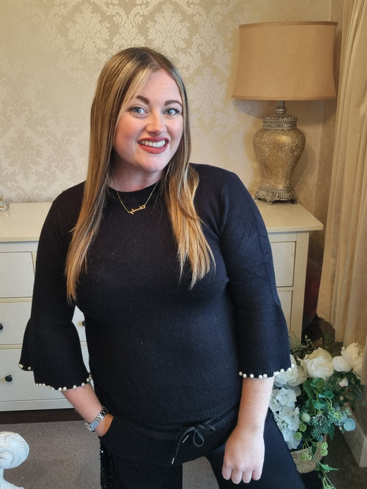 Violet Pearl Sleeve Jumper - Black