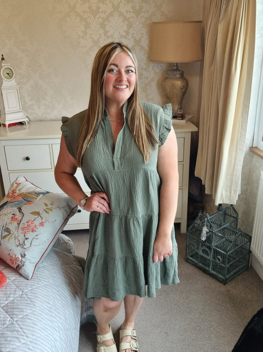 Alison Cheesecloth Dress - Khaki