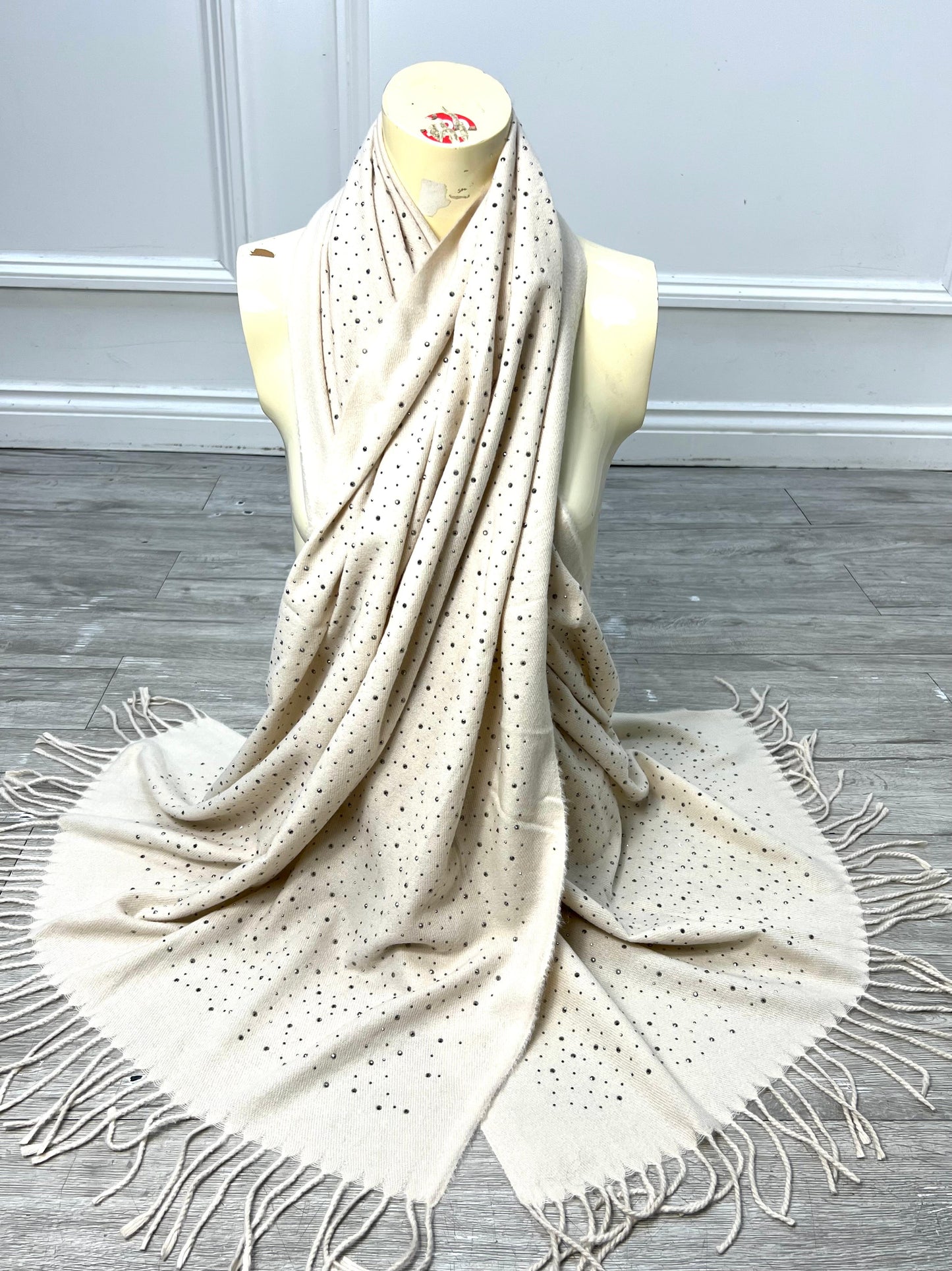 Diamanté Scarf - Cream