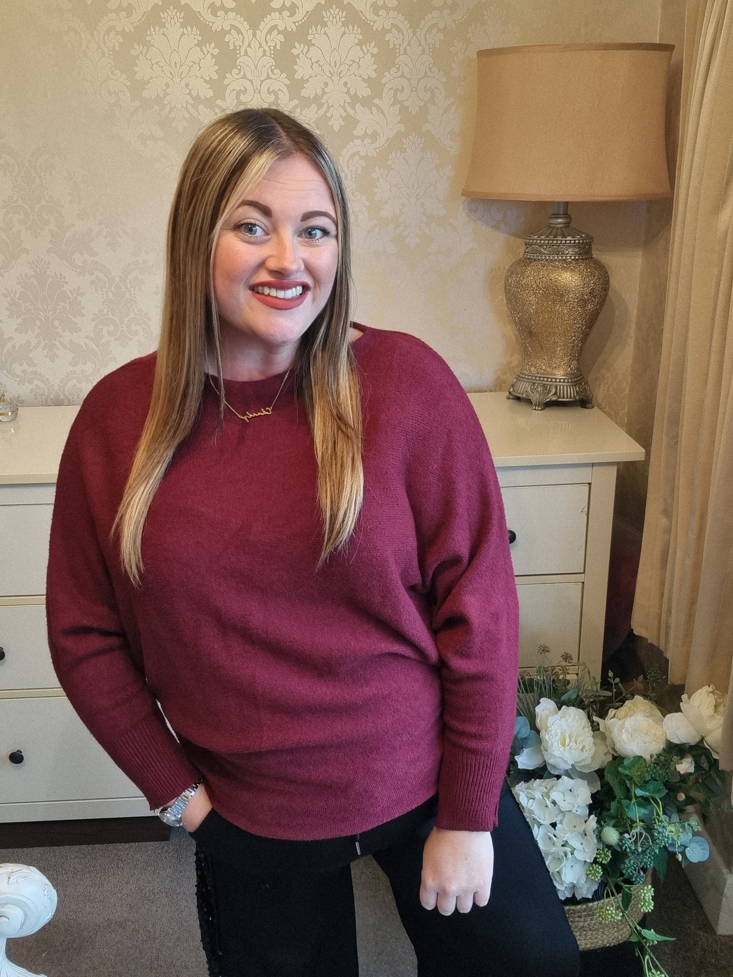 Dawn Batwing Jumper - Burgundy