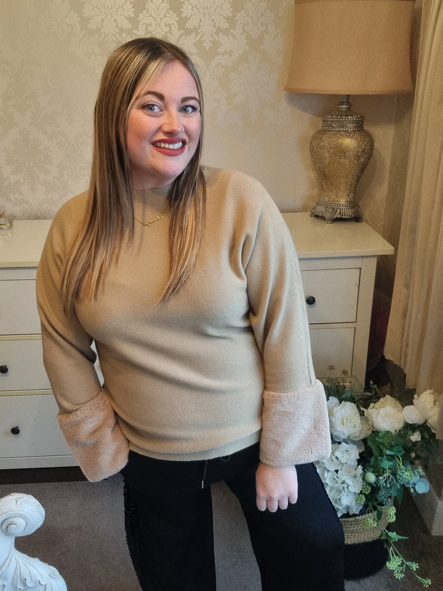 Millie Faux Fur Jumper - Tan