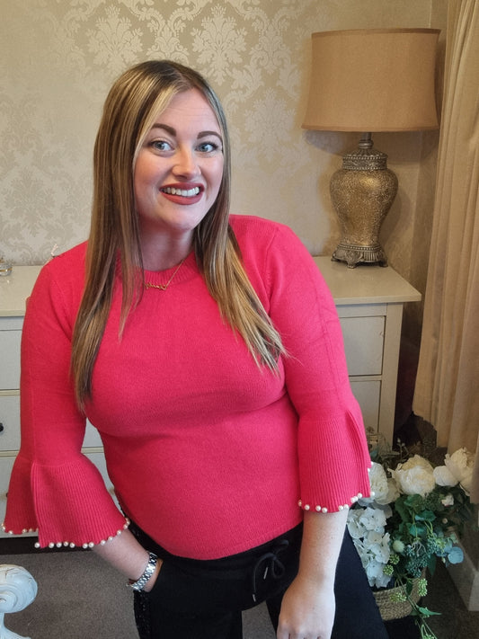 Violet Pearl Sleeve Jumper - Red