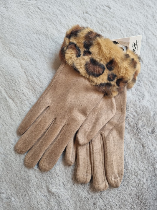 Leopard Print Gloves - Taupe