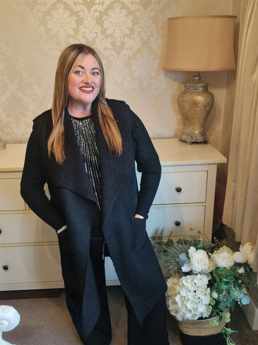 Sasha Teddy Fleece Gilet - Black