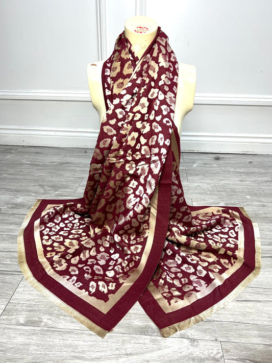 Leopard Print Scarf - Burgundy