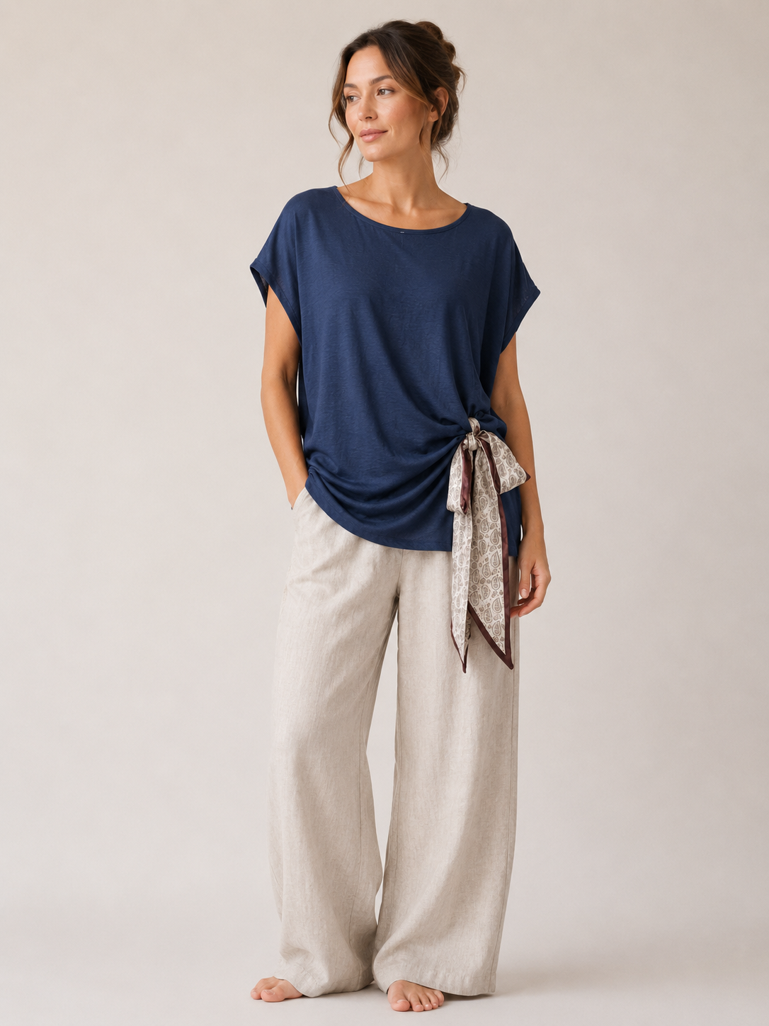 Belle Scarf Top - Navy