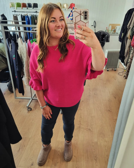 Rosie Frill Sleeve Jumper - Cerise Pink