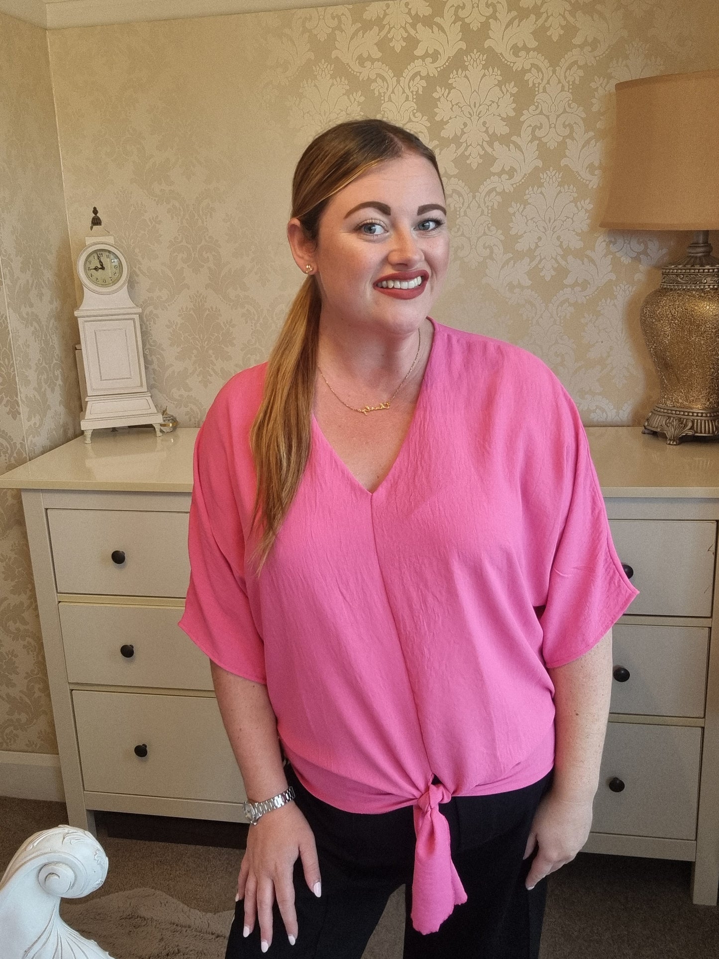 Jodie Tie Front Top - Cerise Pink