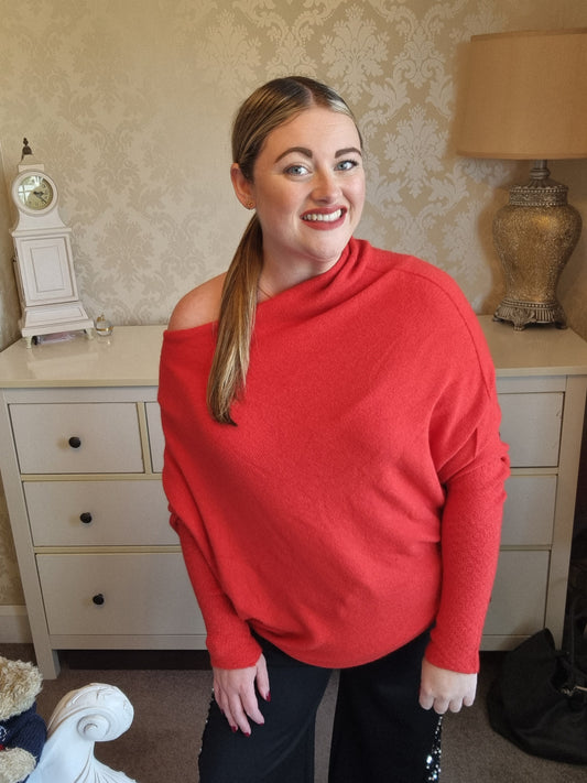 Sophia Asymmetric Jumper - Red