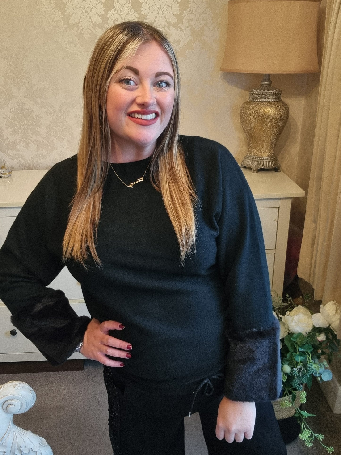 Millie Faux Fur Jumper - Black