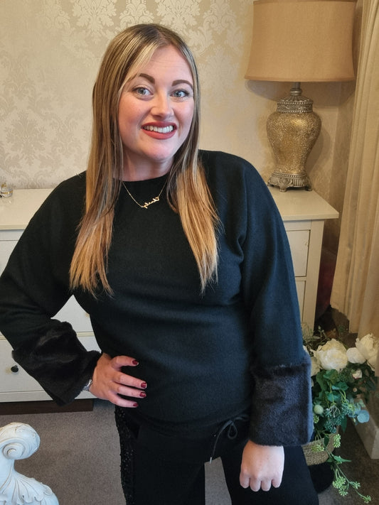 Millie Faux Fur Jumper - Black
