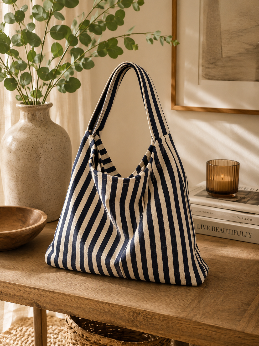 Stripe Beach Bag - Navy