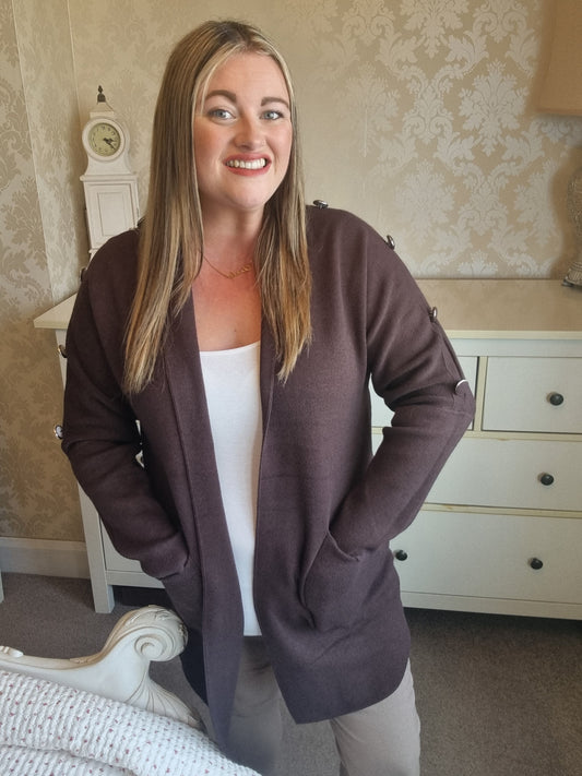 Amelia Button Cardigan - Chocolate