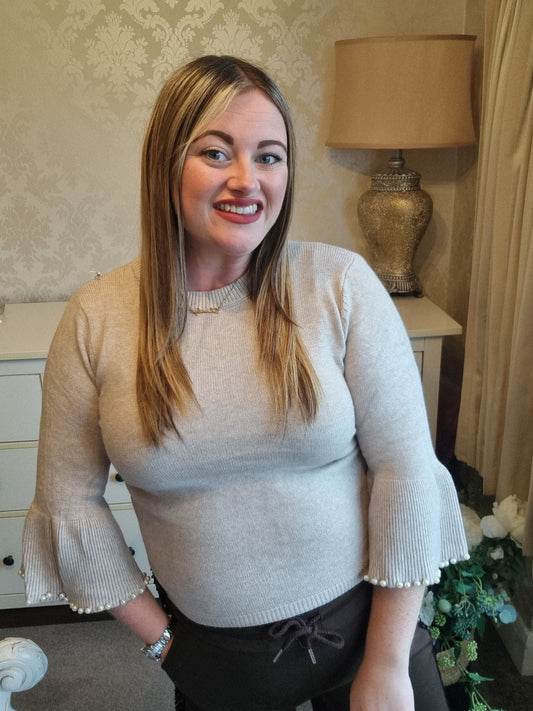 Violet Pearl Sleeve Jumper - Beige