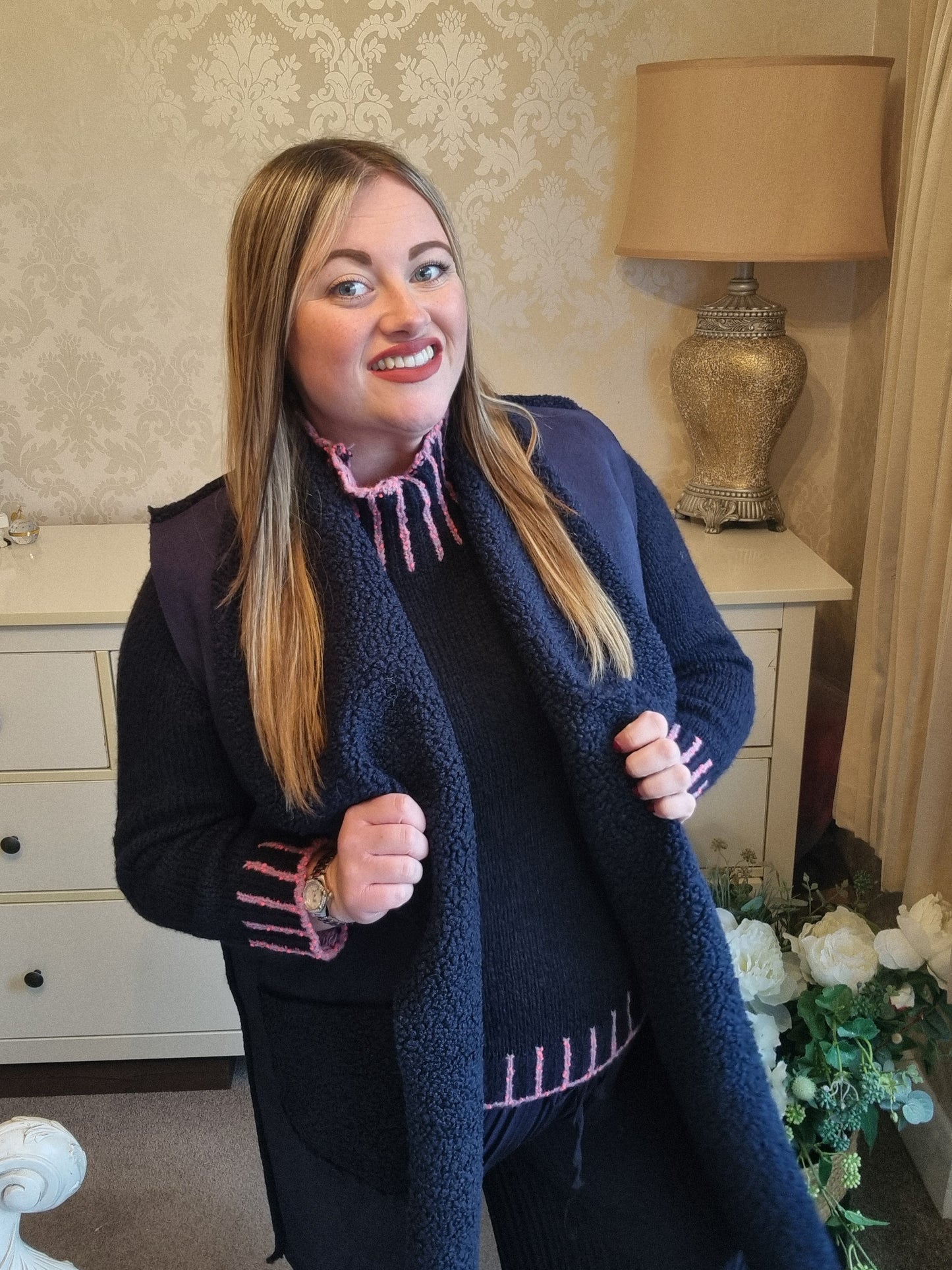 Sasha Teddy Fleece Gilet - Navy