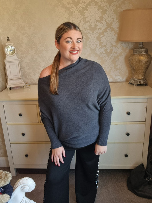 Sophia Asymmetric Jumper - Charcoal Grey