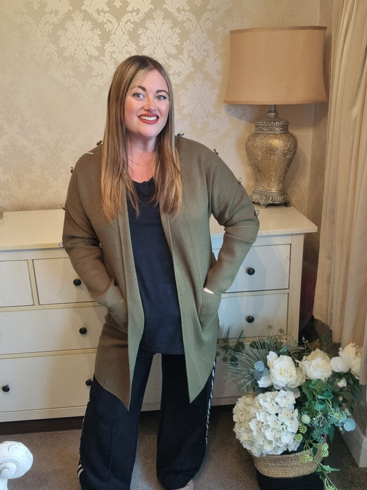 Amelia Button Cardigan- Khaki