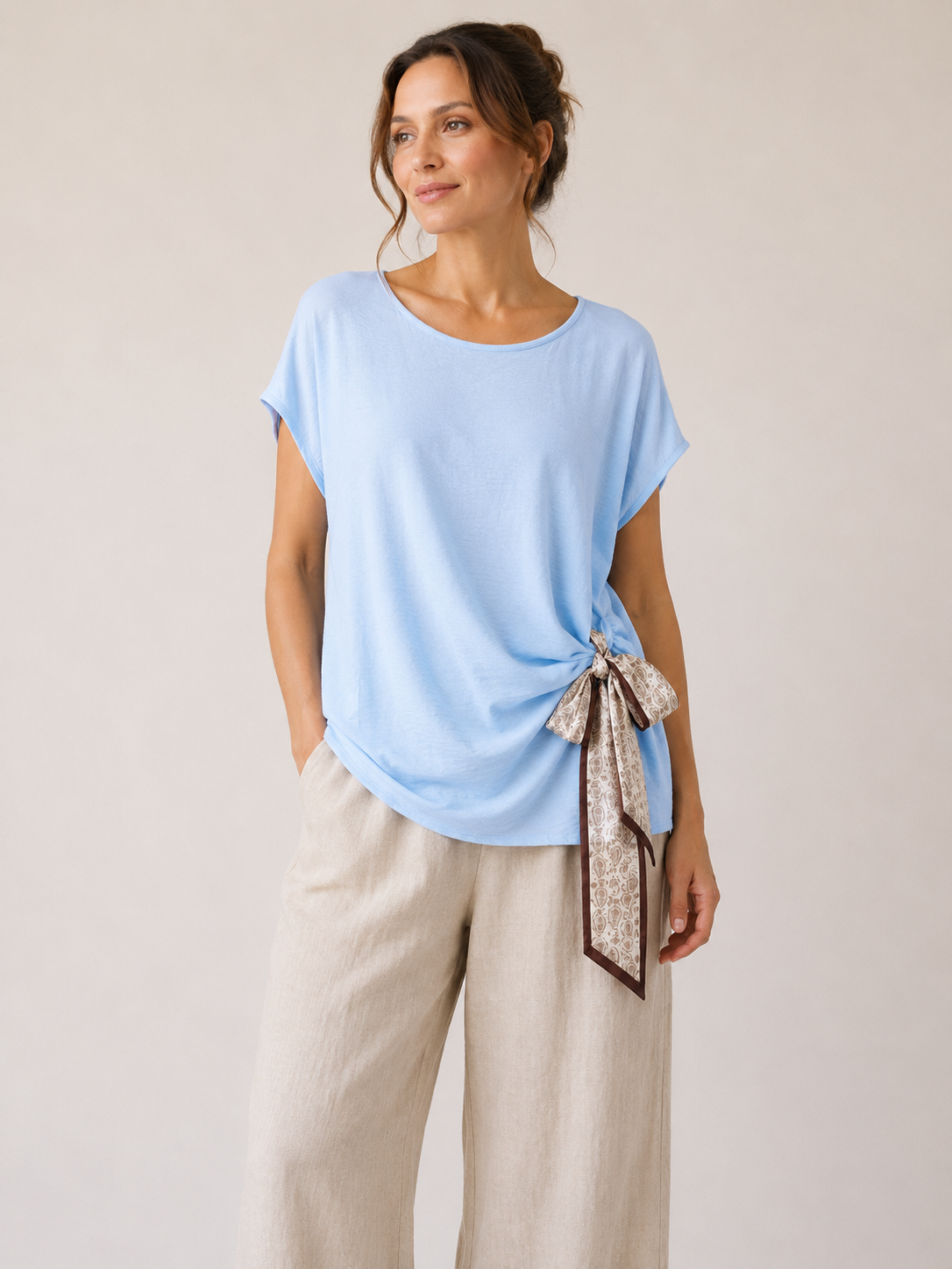 Belle Scarf Top - Pale Blue