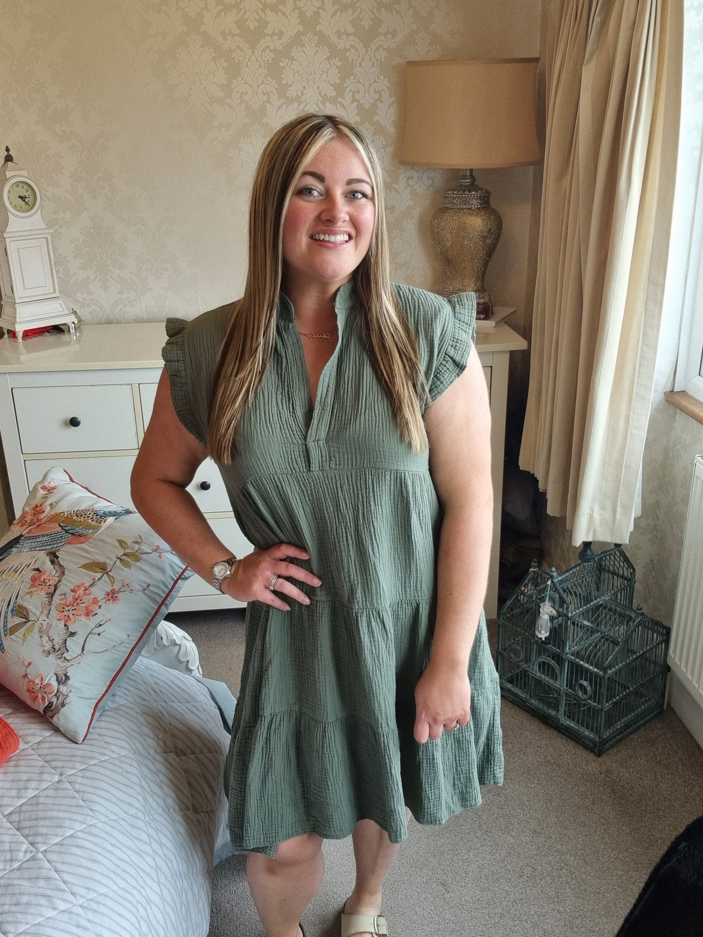 Alison Cheesecloth Dress - Khaki