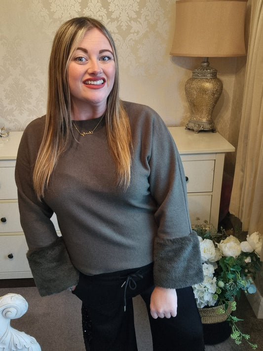 Millie Faux Fur Jumper - Khaki