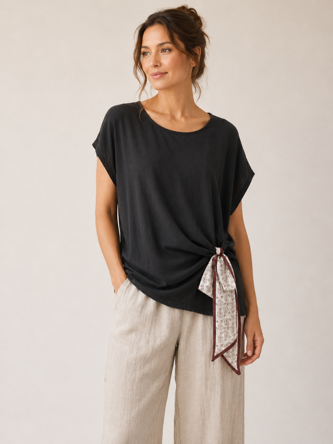 Belle Scarf Top - Black