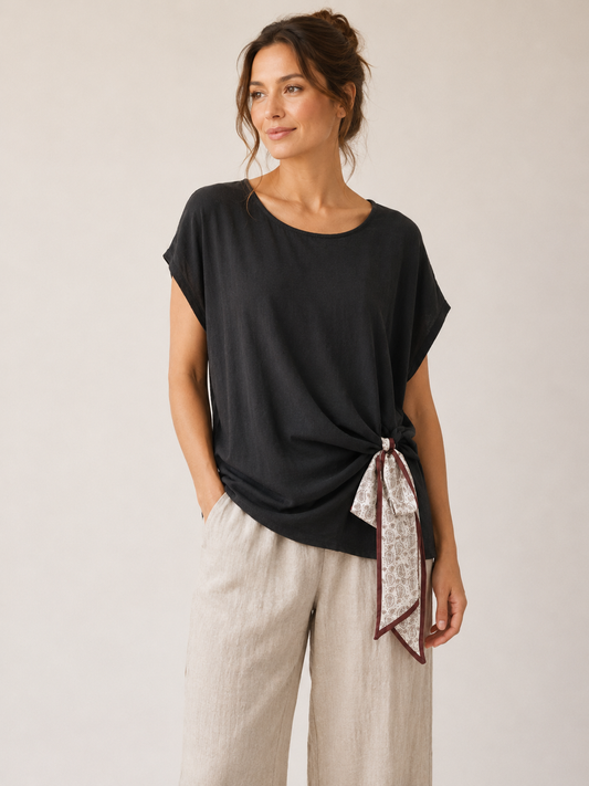 Belle Scarf Top - Black