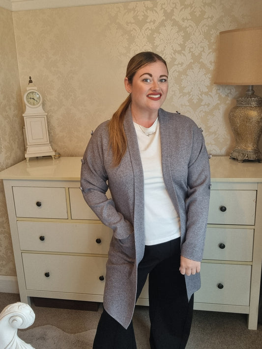 Amelia Button Cardigan - Grey