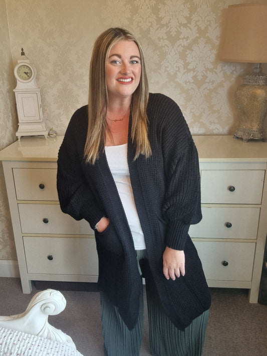 Avery Chunky Knit Cardigan- Black