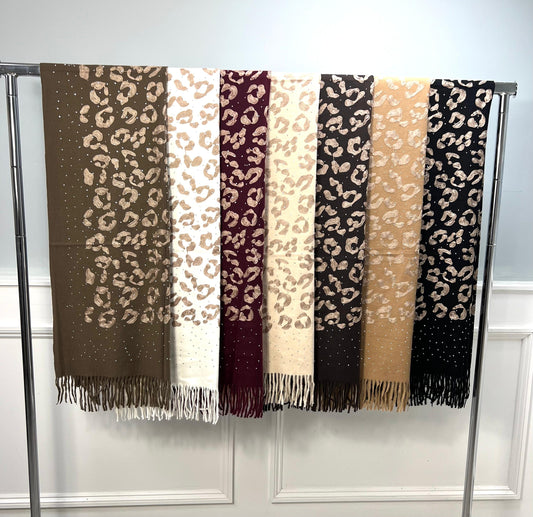 Leopard Print Diamanté Scarf