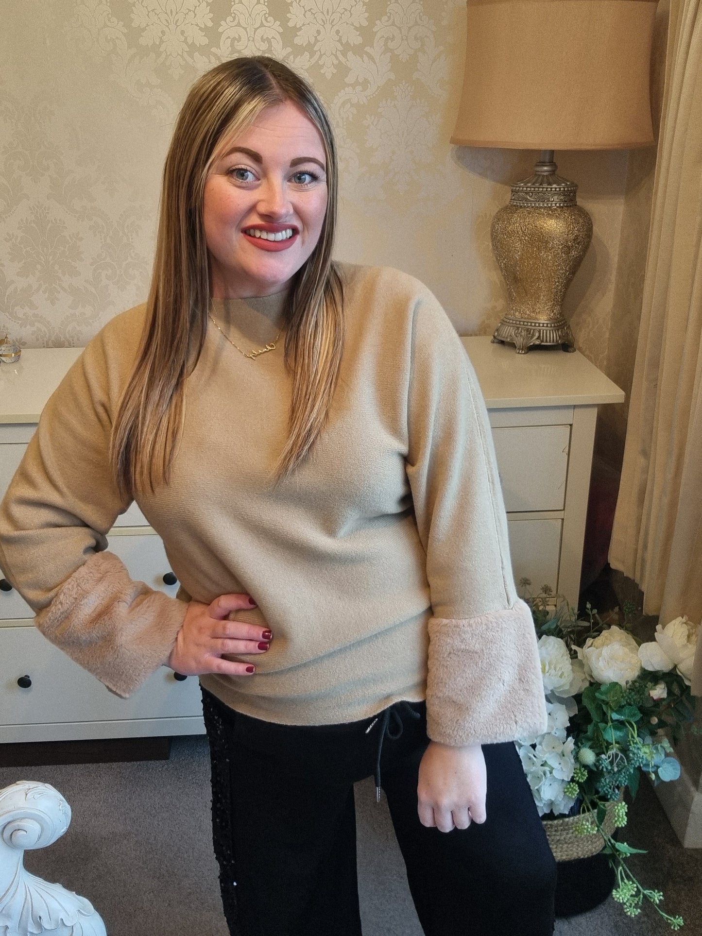 Millie Faux Fur Jumper - Tan