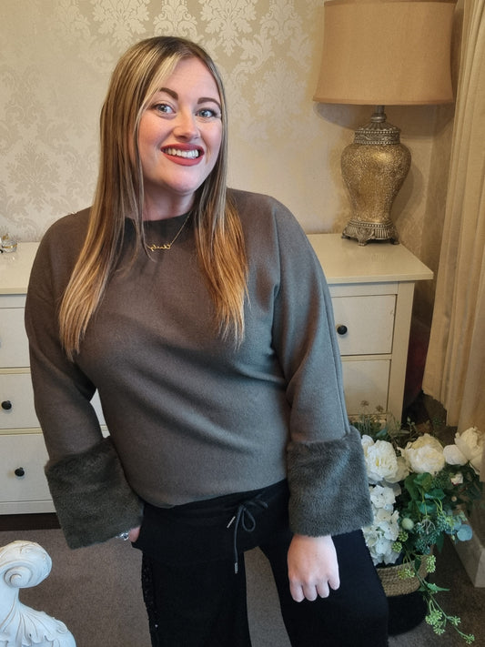 Millie Faux Fur Jumper - Khaki
