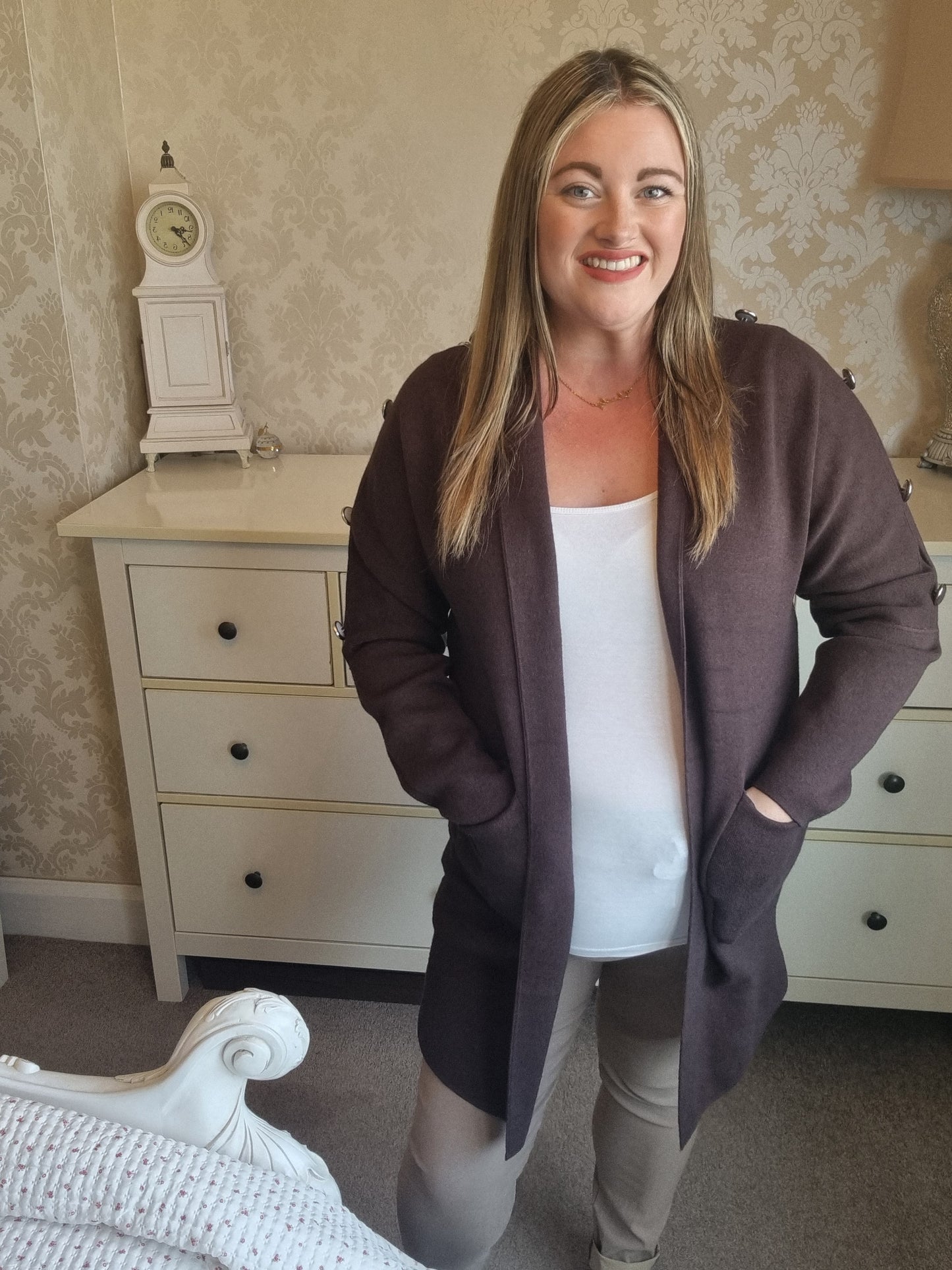 Amelia Button Cardigan - Chocolate